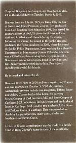 Benjamin Cooper Obituary Joplin Mo – Corporal Officer, Age 19, Shot by Suspect in Intense Car Chase